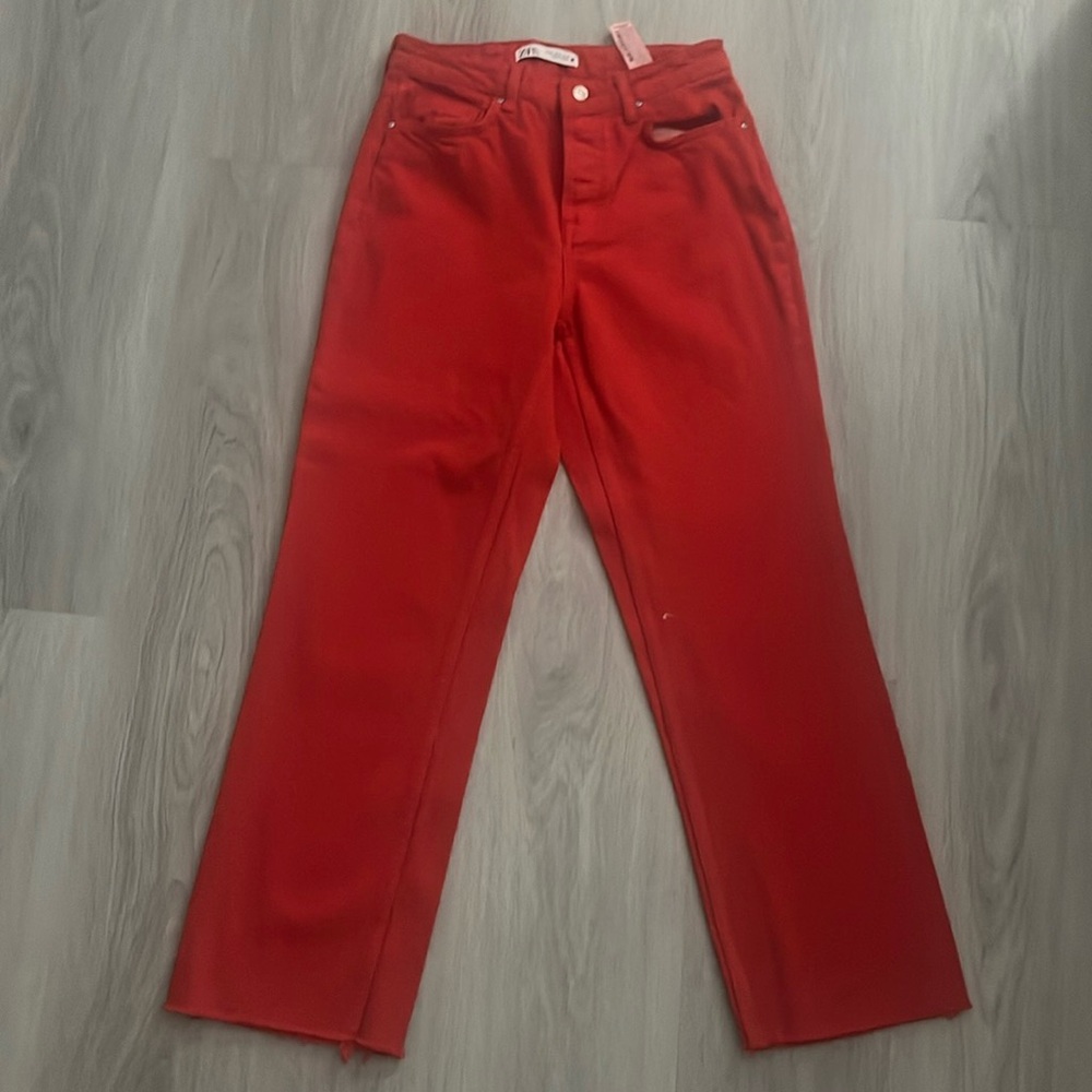 Zara Red High Rise Jeans